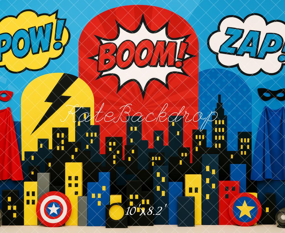 Kate Superheld Comic Stadt Skyline Bunt Hintergrund Entworfen von Patty Roberts - Kate Backdrop.de