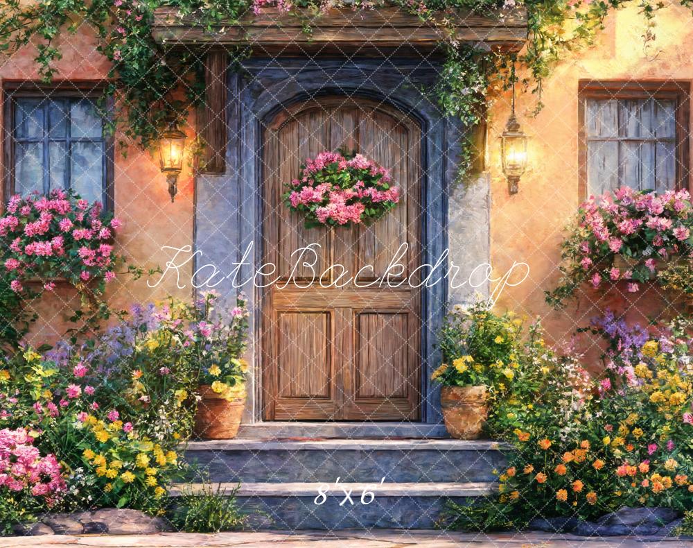 Kate Garten Hausfassade Blumentreppe Romantisch Fleece Hintergrund Entworfen von Emetselch
