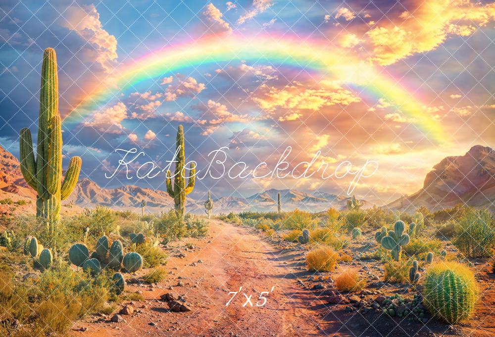 Kate Wüste Kaktus Regenbogen Sonnenuntergang Hintergrund Entworfen von Emetselch - Kate Backdrop.de