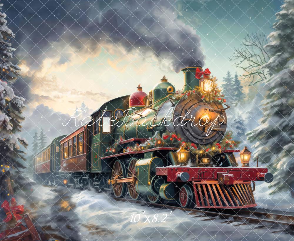 Kate Weihnachten Dampflok Schnee Winterwald Hintergrund Entworfen von Emetselch