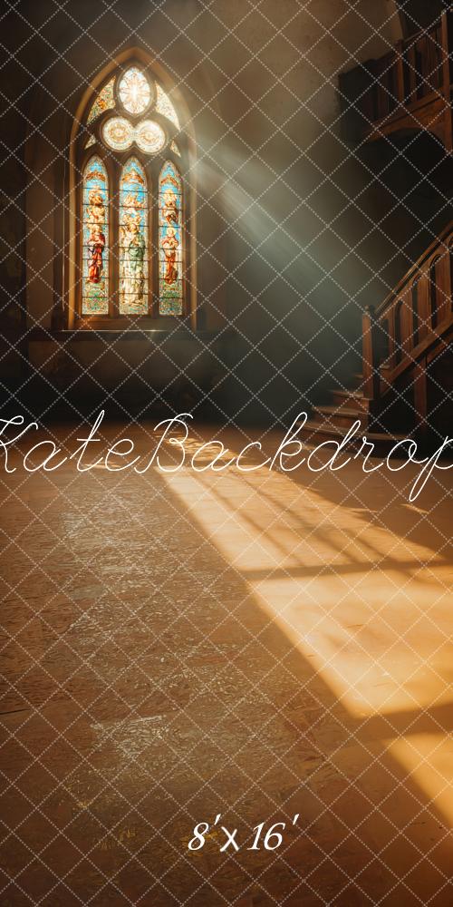 Kate Kirche Buntglasfenster Holztreppe Braun Hintergrund Entworfen von Emetselch