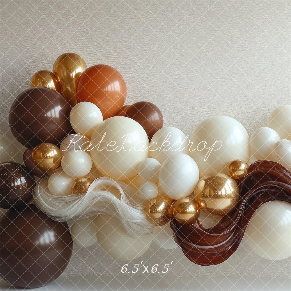 Kate Geburtstag Luftballons Braun Gold Hintergrund Entworfen von Mini MakeBelieve - Kate Backdrop.de