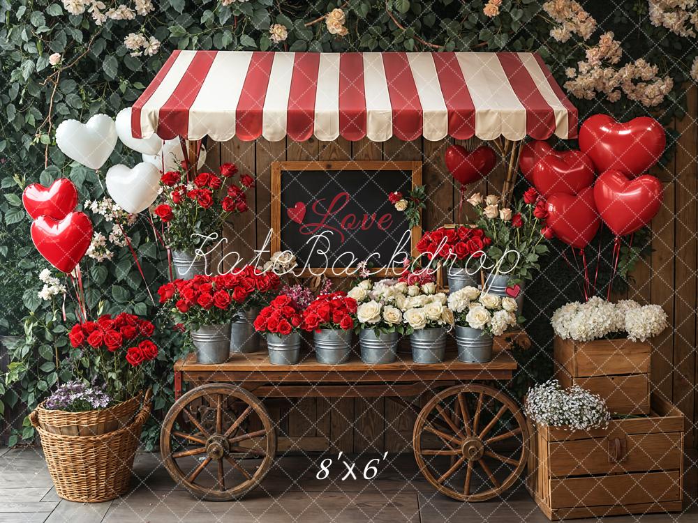 Kate Valentinstag Blumenwagen Herzballons Romantisch Fleece Hintergrund Entworfen von Emetselch - Kate Backdrop.de