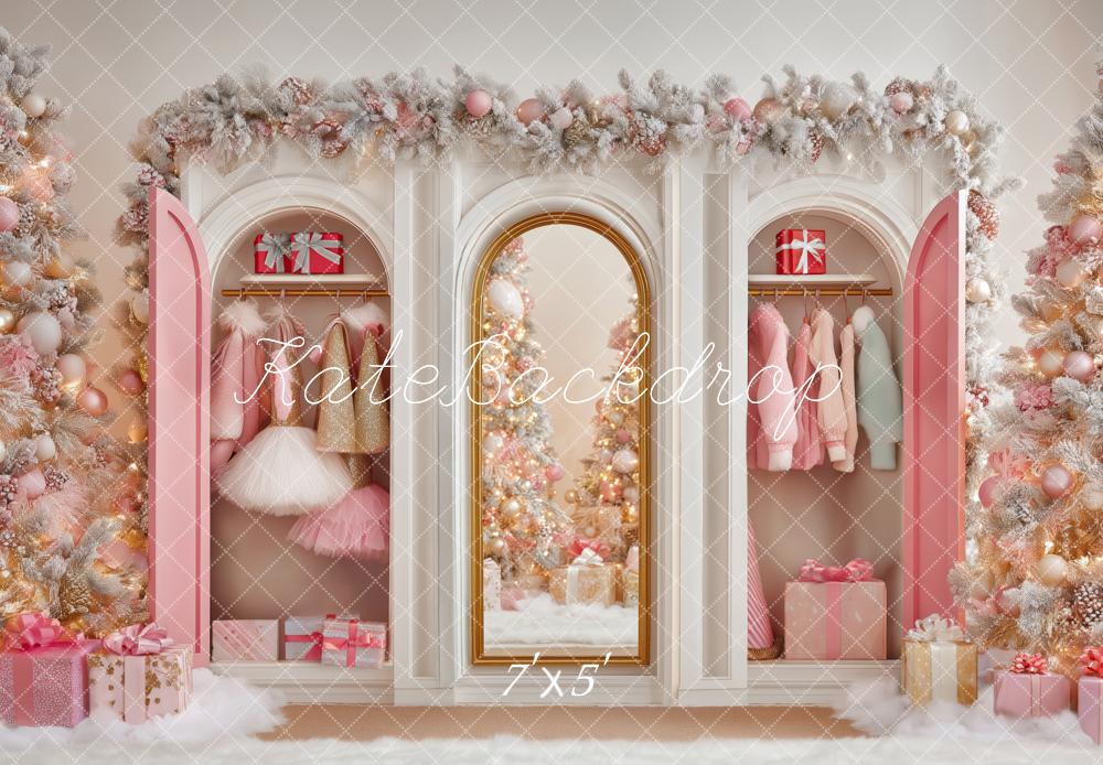 Kate Weihnachten Kleiderschrank Spiegel Rosa Hintergrund Entworfen von Patty Roberts - Kate Backdrop.de