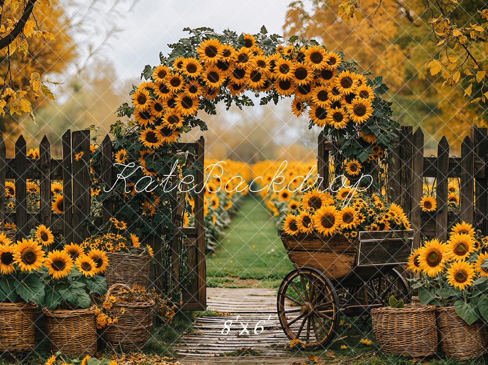 Kate Herbst Sonnenblumen Blumentor Rustikal Fleece Hintergrund Entworfen von Emetselch - Kate Backdrop.de