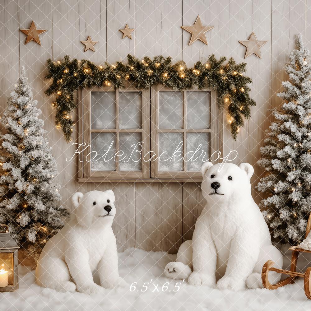 Kate Weihnachten Polarbären Fenster Schnee Hintergrund Entworfen von Patty Roberts - Kate Backdrop.de