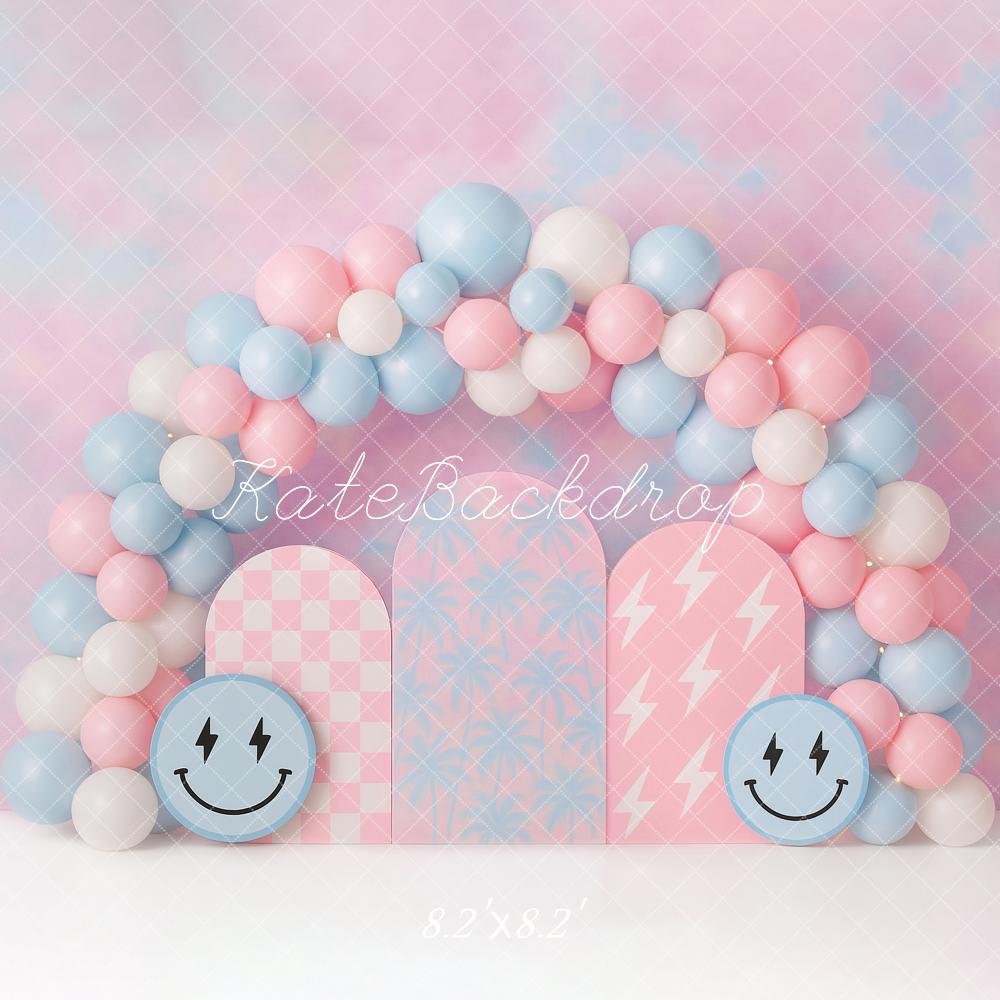 Kate Kinder Ballonbogen Smiley Pastell Hintergrund Entworfen von Ashley Paul - Kate Backdrop.de