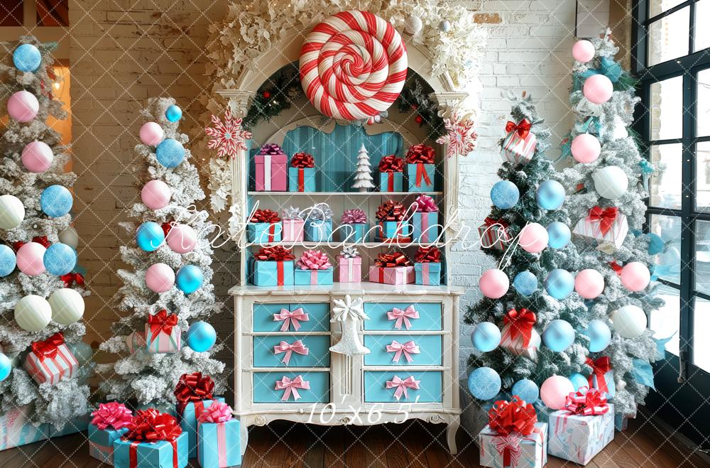 Kate Weihnachten Geschenkbaum Pastell Hintergrund Entworfen von Mini MakeBelieve - Kate Backdrop.de