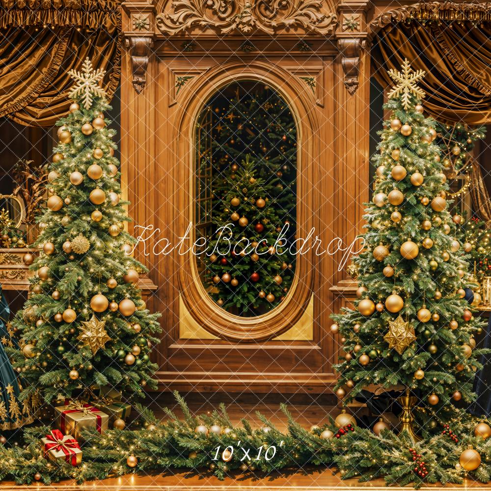 Kate Weihnachten Viktorianisch Tannenbaum Gold Braun Hintergrund Entworfen von Emetselch - Kate Backdrop.de