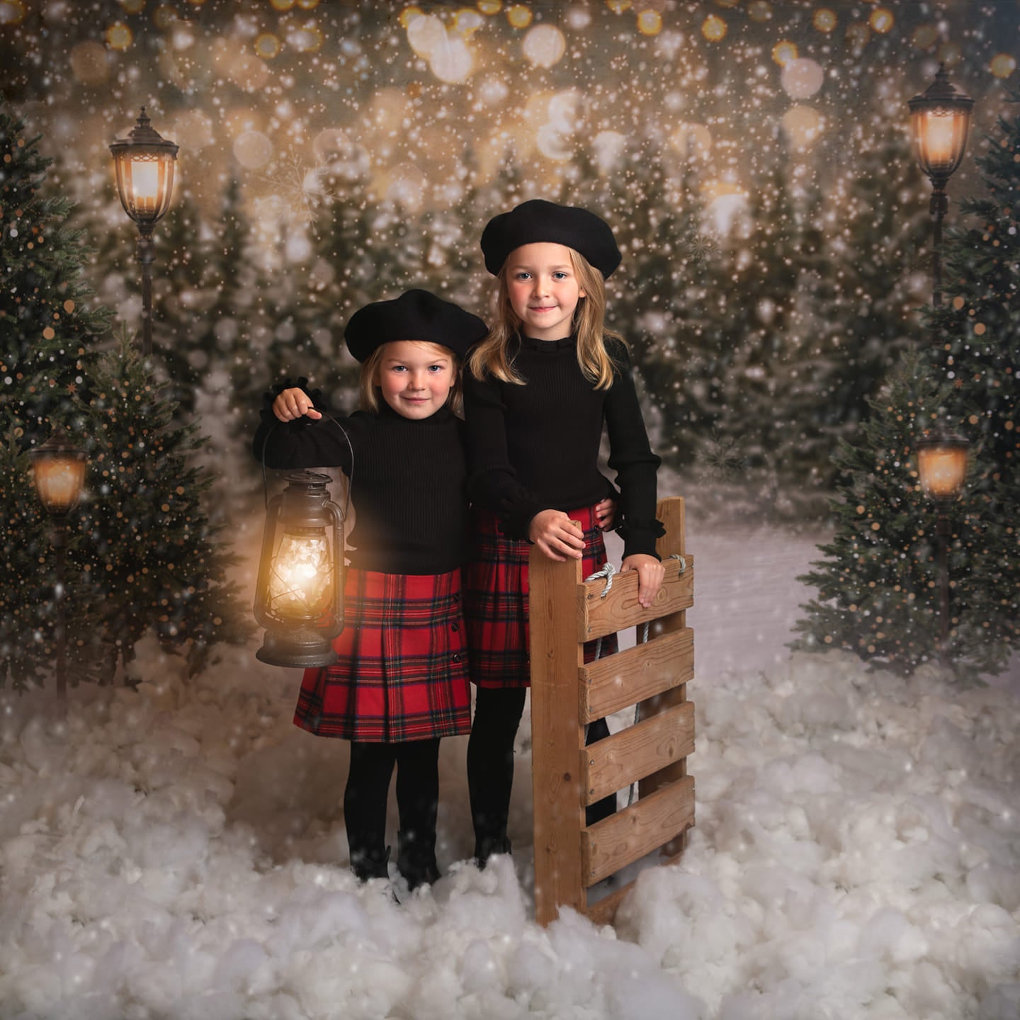 Kate Weihnachten Schneewald Lichter Hintergrund für Fotografie