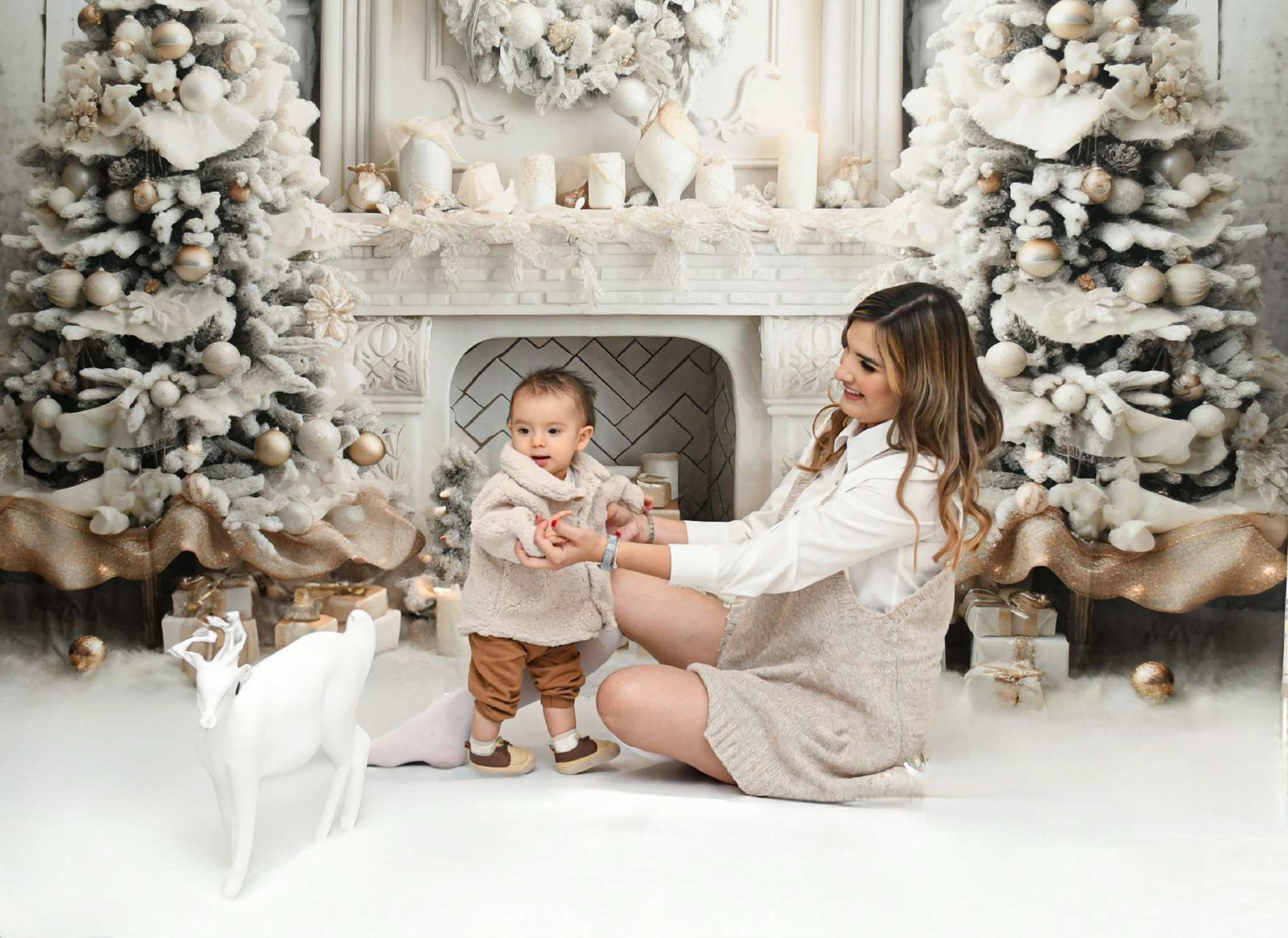 Kate Weihnachten Elegantes Zimmer Weißer Kamin Hintergrund für Fotografie - Kate Backdrop.de
