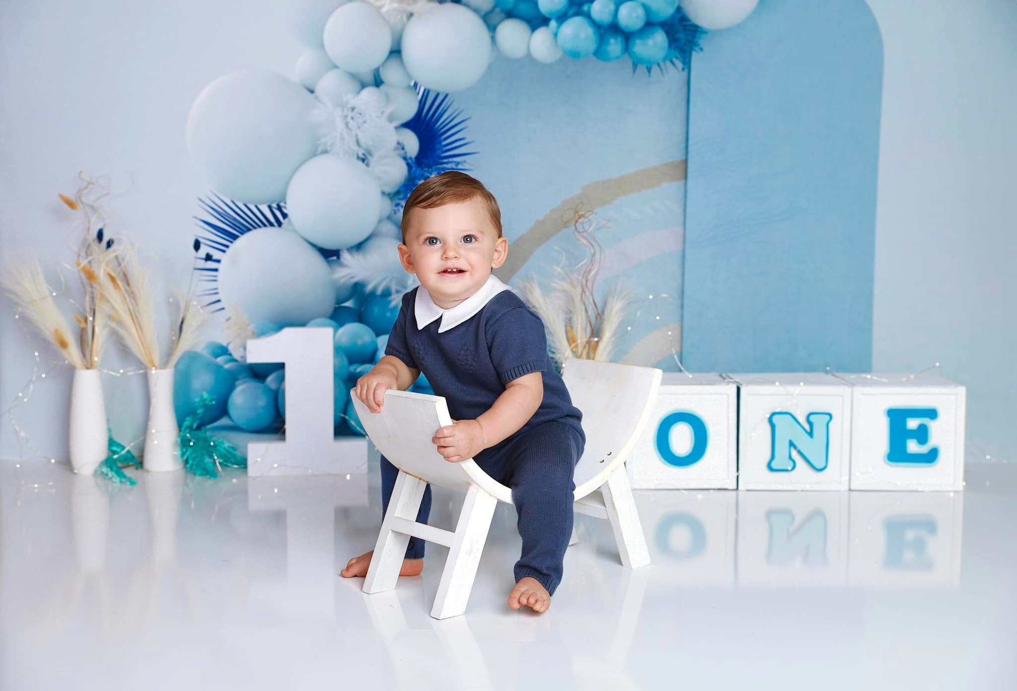 Kate Boho Luftballons Hintergrund Blau Cake Smash Party von Uta Mueller Photography - Kate Backdrop.de
