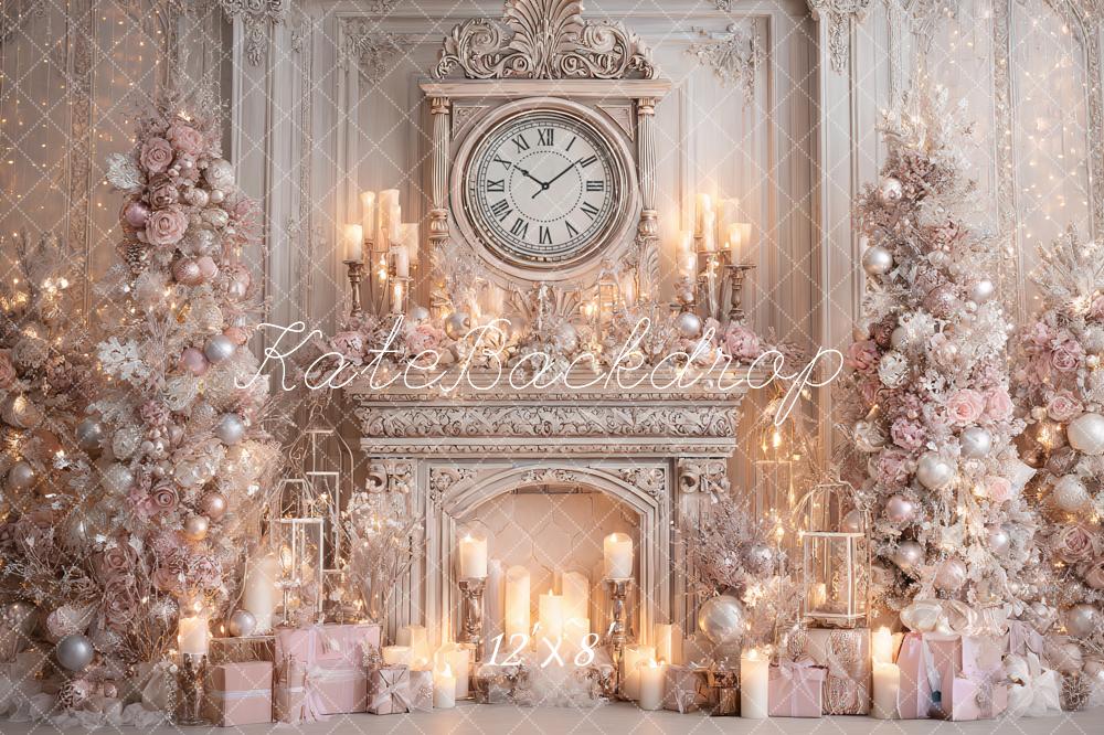Kate Weihnachten Kamin Uhr Rosa Hintergrund Entworfen von Ashley Paul
