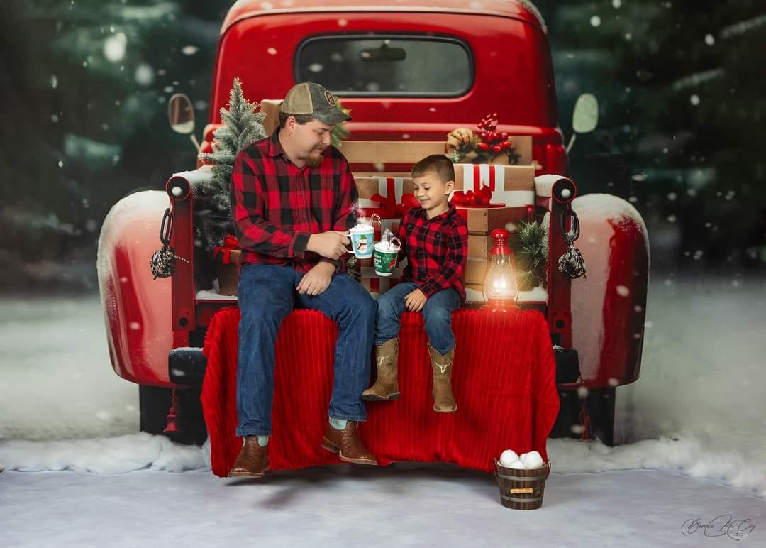Kate Weihnachten im Freien Rotes Auto Geschenke Hintergrund für Fotografie - Kate Backdrop.de