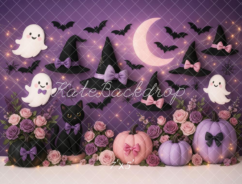 Kate Halloween Geister Hexenhüte Lila Hintergrund Entworfen von Ashley Paul - Kate Backdrop.de