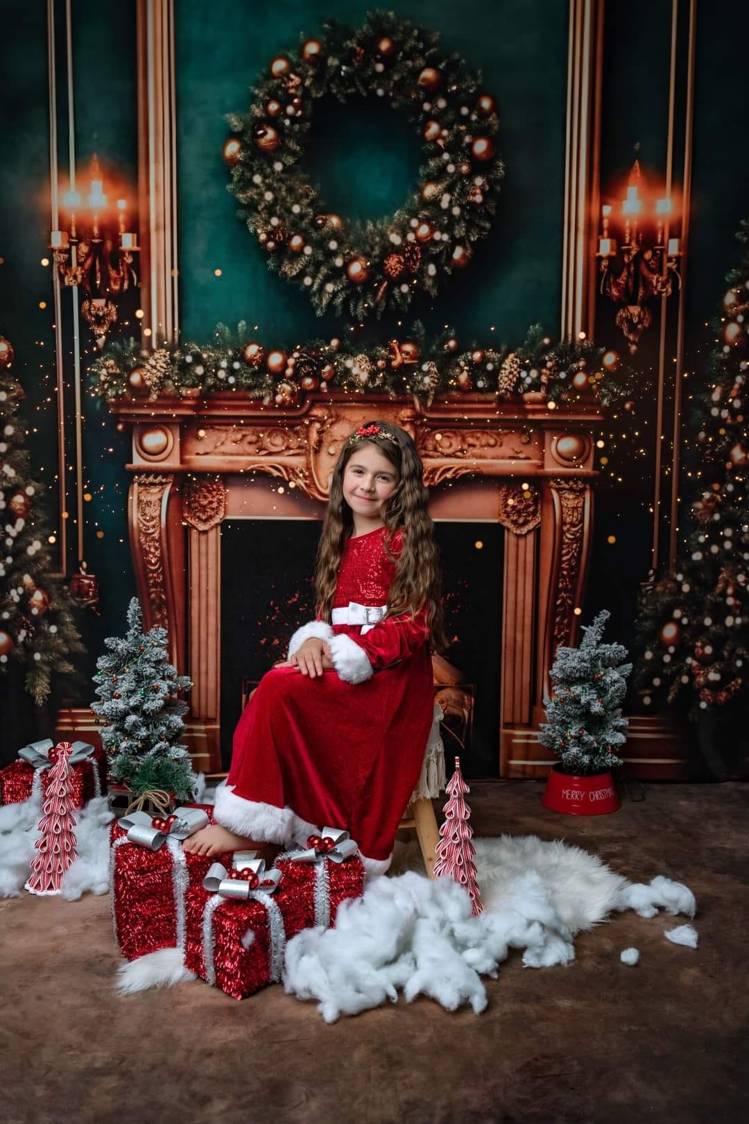 Kate Weihnachten Grüne Wand Goldener Kamin Hintergrund für Fotografie - Kate Backdrop.de