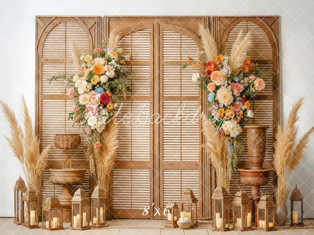 Kate Boho Blumen Pampasgras Braun Fleece Hintergrund Entworfen von Emetselch - Kate Backdrop.de