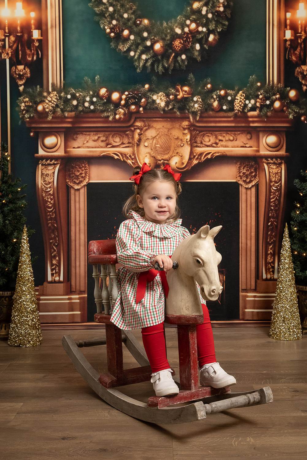 Kate Weihnachten Grüne Wand Goldener Kamin Hintergrund für Fotografie - Kate Backdrop.de