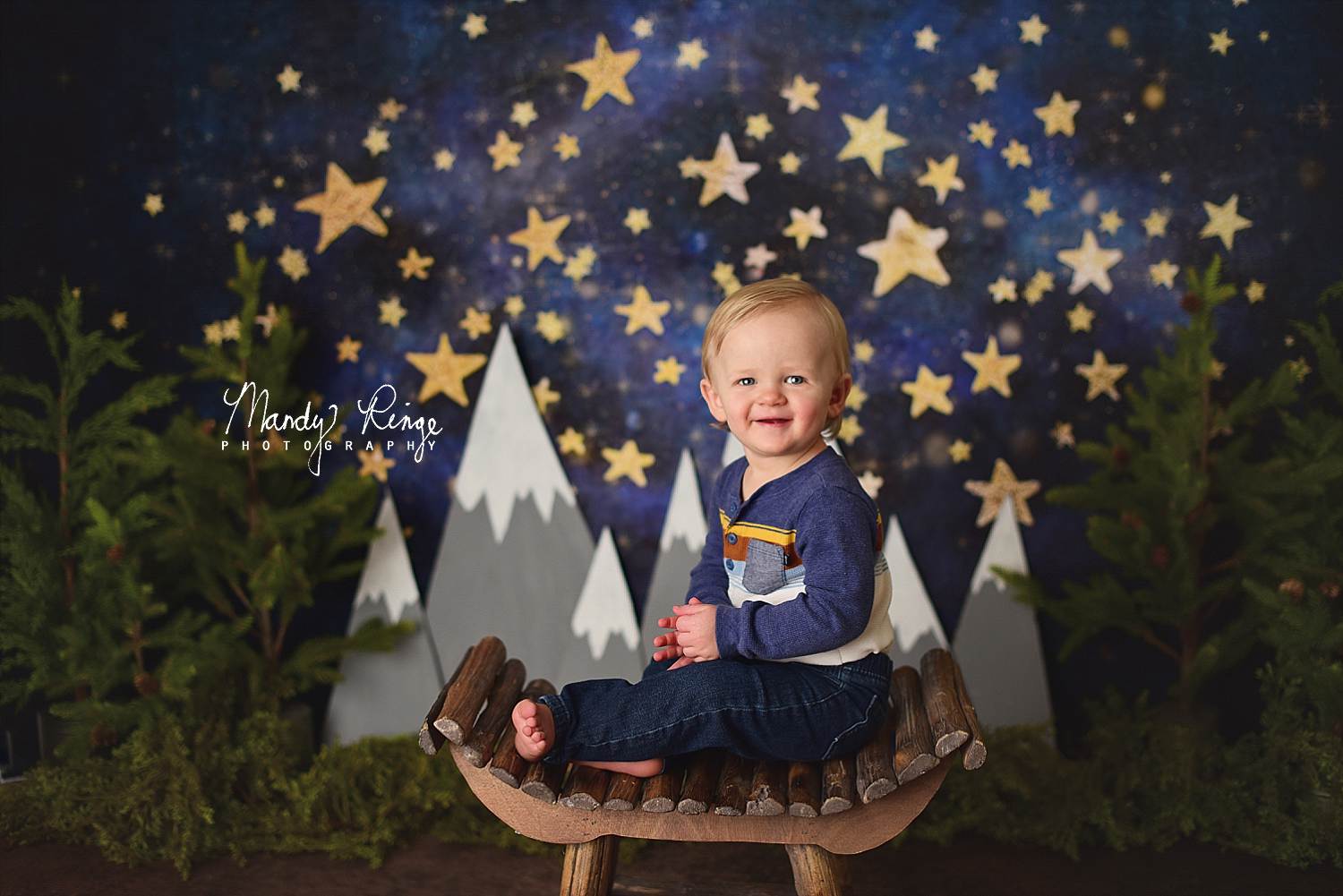 Kate Nachthimmel mit Gold Sterne Kinder Geburtstag Hintergrund für Fotografie von Mandy Ringe Fotografie - Kate Backdrop.de