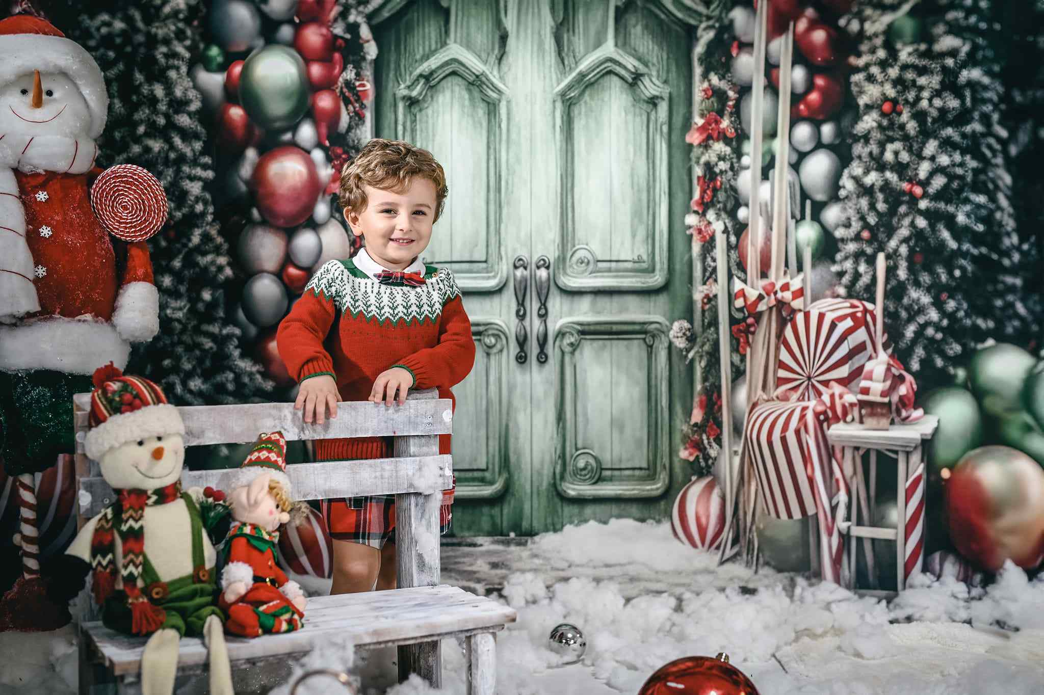 Kate Weihnachten Urlaub Ballon Bogen grüne Tür Hintergrund für Fotografie