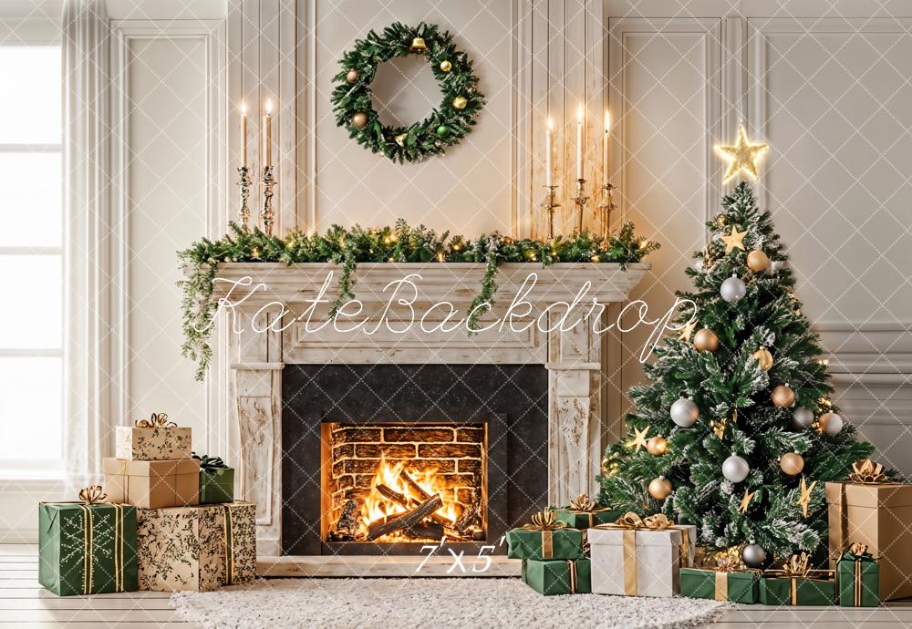 Kate Weihnachten Kamin Weihnachtsbaum Gold Hintergrund Entworfen von Emetselch