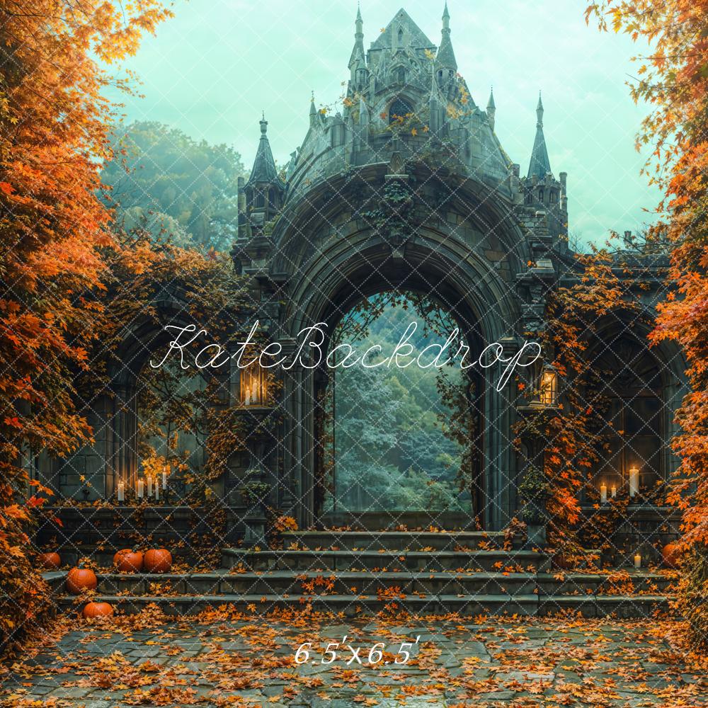 Kate Halloween Schloss Tor Herbstlaub Hintergrund Entworfen von Emetselch - Kate Backdrop.de