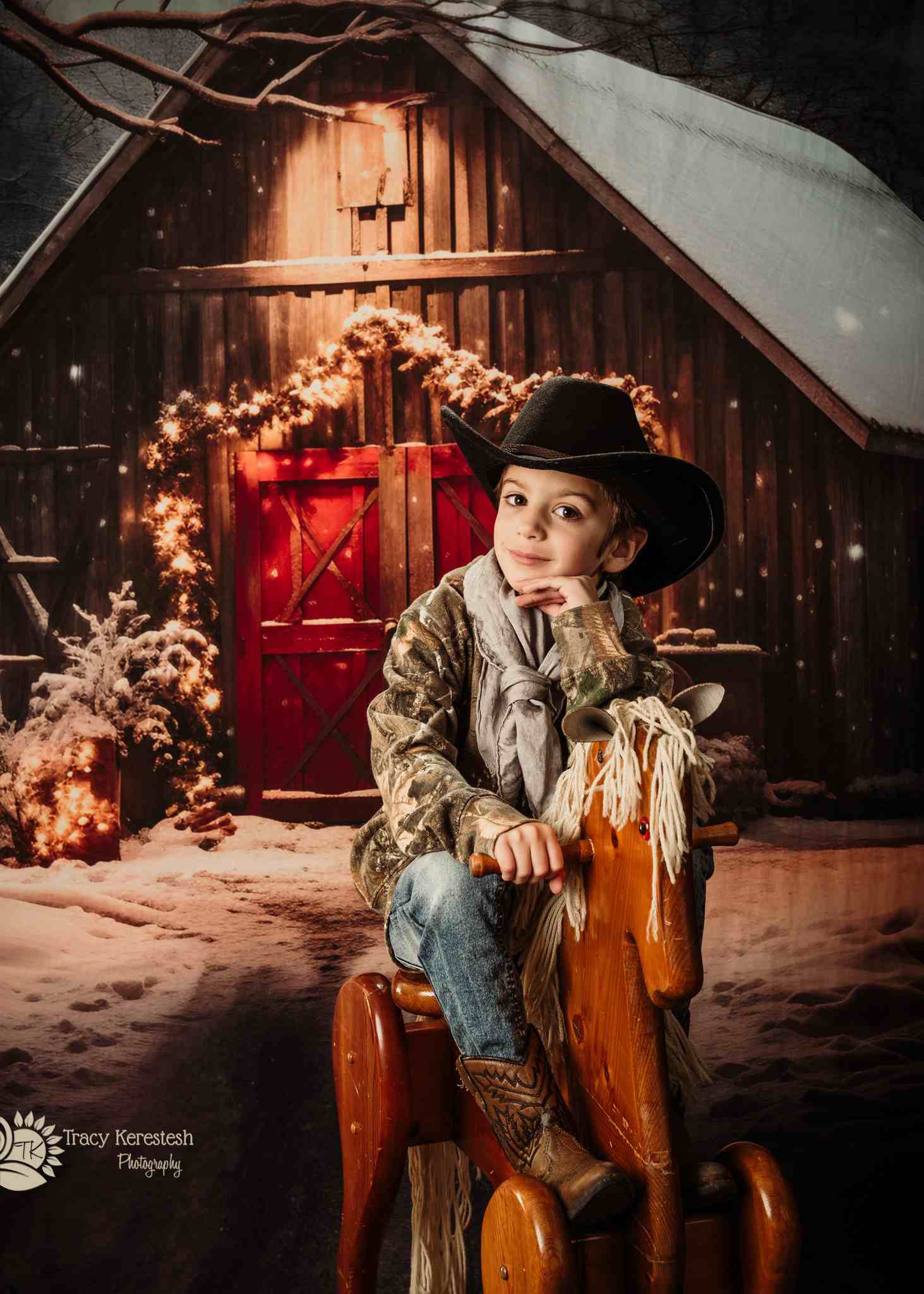 Kate Kombibackdrop Weihnachten Weg zur roten Scheune Nacht Hintergrund für die Fotografie