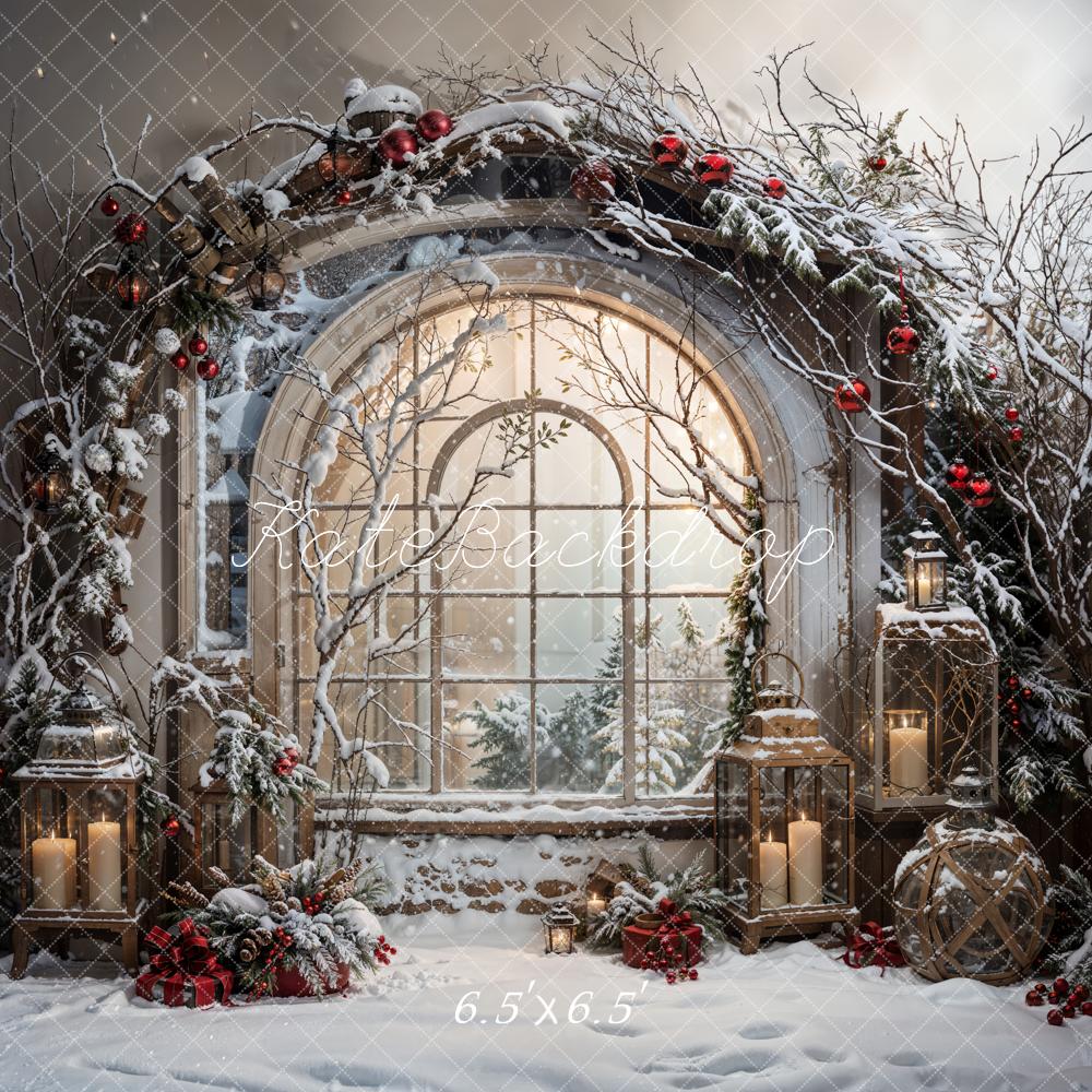 Kate Weihnachten Fenster Schnee Vintage Hintergrund Entworfen von Emetselch - Kate Backdrop.de