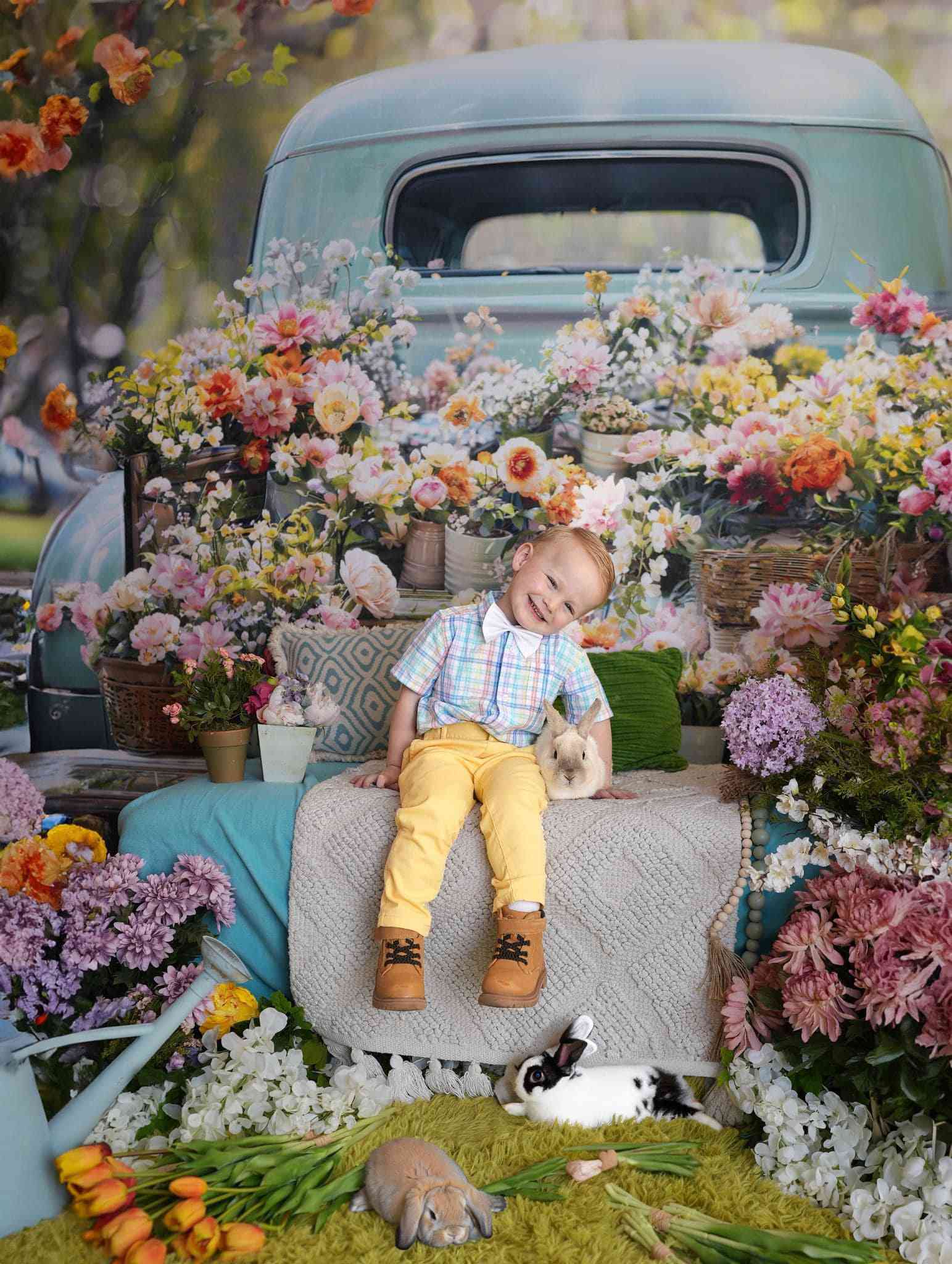 Kate Frühling Grün Wald LKW Blumen Hintergrund von Emetselch - Kate Backdrop.de