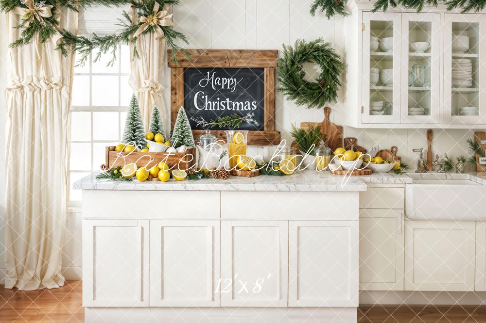 Kate Weihnachten Küche Girlande Weiß Fleece Hintergrund Entworfen von Emetselch - Kate Backdrop.de