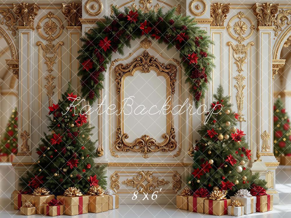 Kate Weihnachten Baum Geschenke Gold Hintergrund Entworfen von Mini MakeBelieve - Kate Backdrop.de