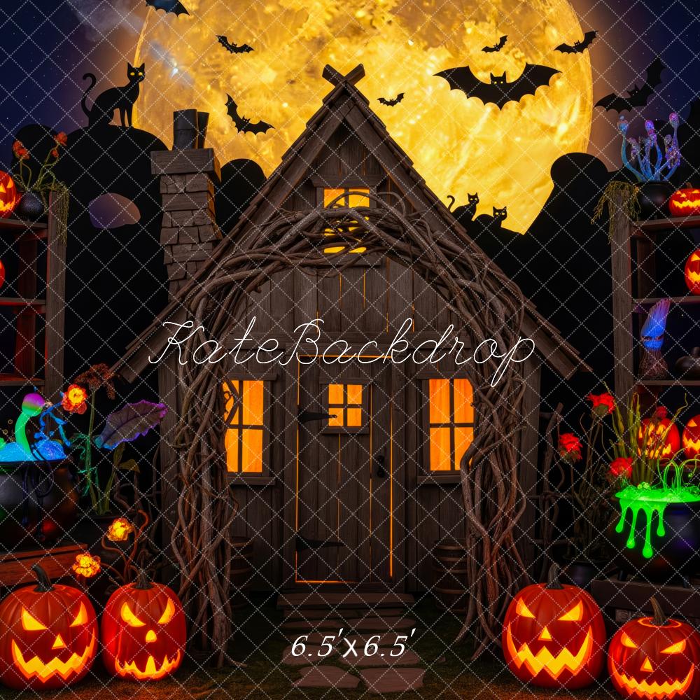 Kate Halloween Hexenhaus Kürbisse Vollmond Hintergrund Entworfen von Patty Roberts