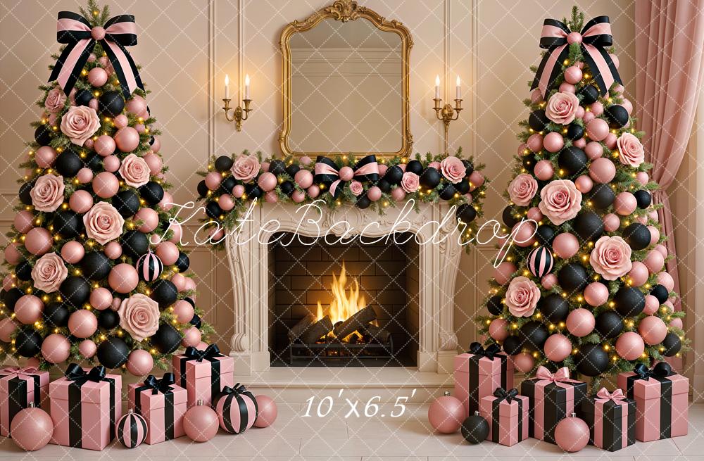 Kate Weihnachten Christbaum Kamin Rosa Hintergrund Entworfen von Ashley Paul - Kate Backdrop.de