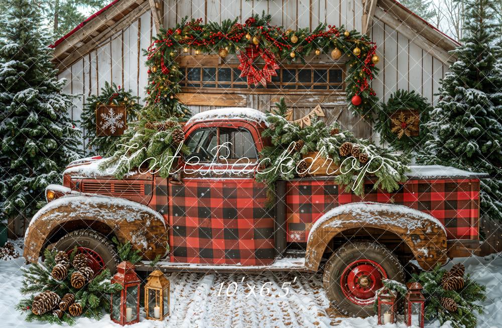 Kate Weihnachten Karomuster Auto Scheune Fleece Hintergrund Entworfen von Emetselch