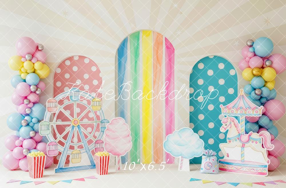 Kate Kindergeburtstag Riesenrad Karussell Pastell Hintergrund Entworfen von Patty Roberts - Kate Backdrop.de