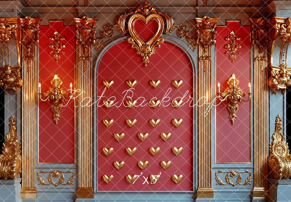 Kate Valentinstag Goldherzen Barock Rot Hintergrund Entworfen von Mini MakeBelieve - Kate Backdrop.de