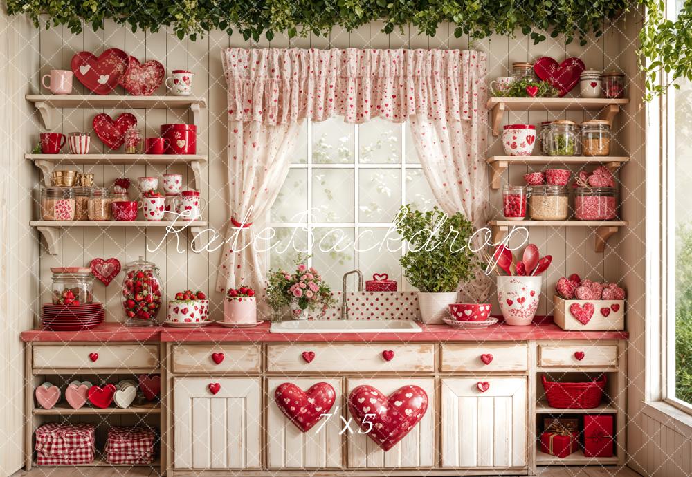 Kate Valentinstag Küche Herzen Rot Hintergrund Entworfen von Emetselch - Kate Backdrop.de