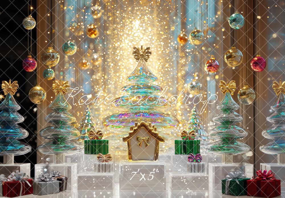Kate Weihnachten Glasbäume Geschenke Golden Hintergrund Entworfen von Mini MakeBelieve - Kate Backdrop.de
