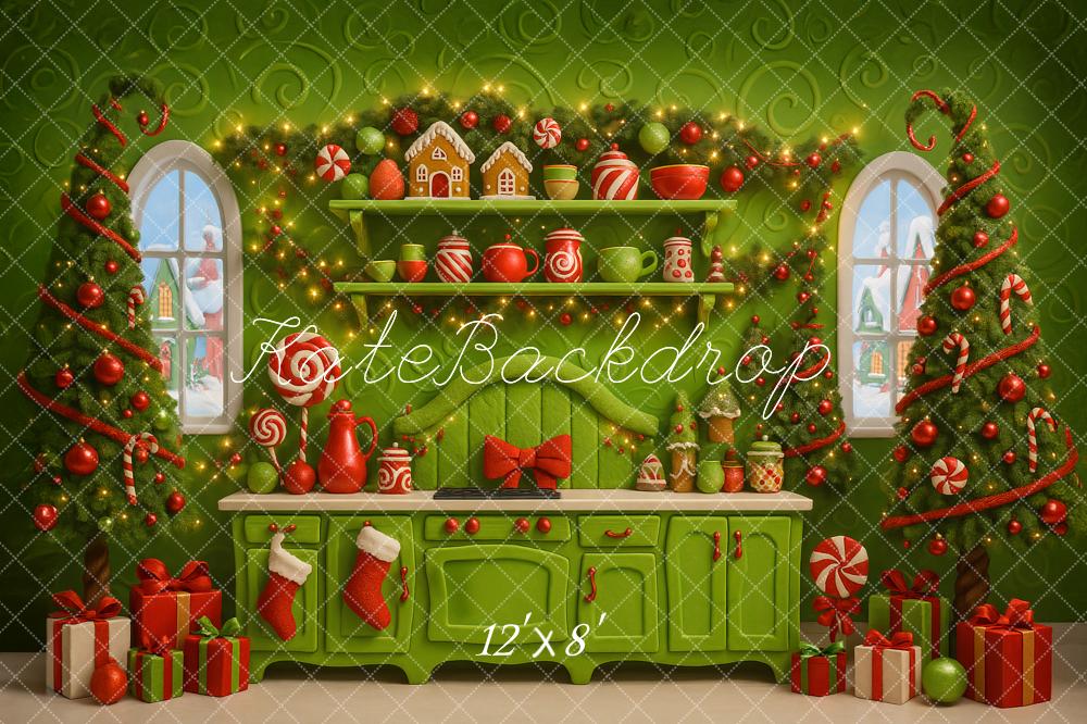 Kate Weihnachten Küche Weihnachtsbäume Grün Hintergrund Entworfen von Ashley Paul