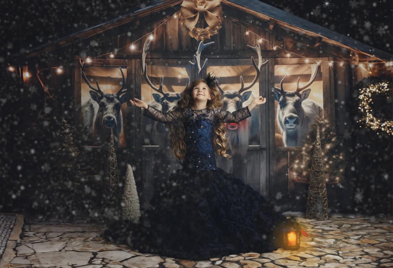 Kate Weihnachten Rentier- Stall bei Nacht Hintergrund von Mini MakeBelieve