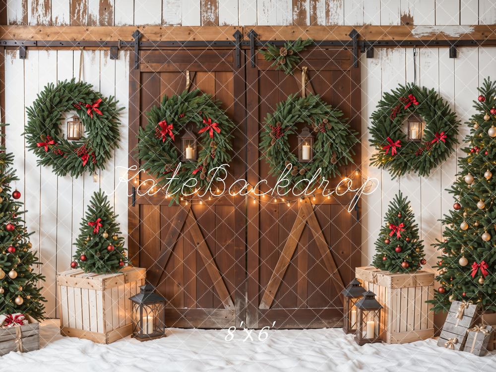 Kate Weihnachten Kränze Tannen Landhaus Hintergrund Entworfen von Emetselch - Kate Backdrop.de