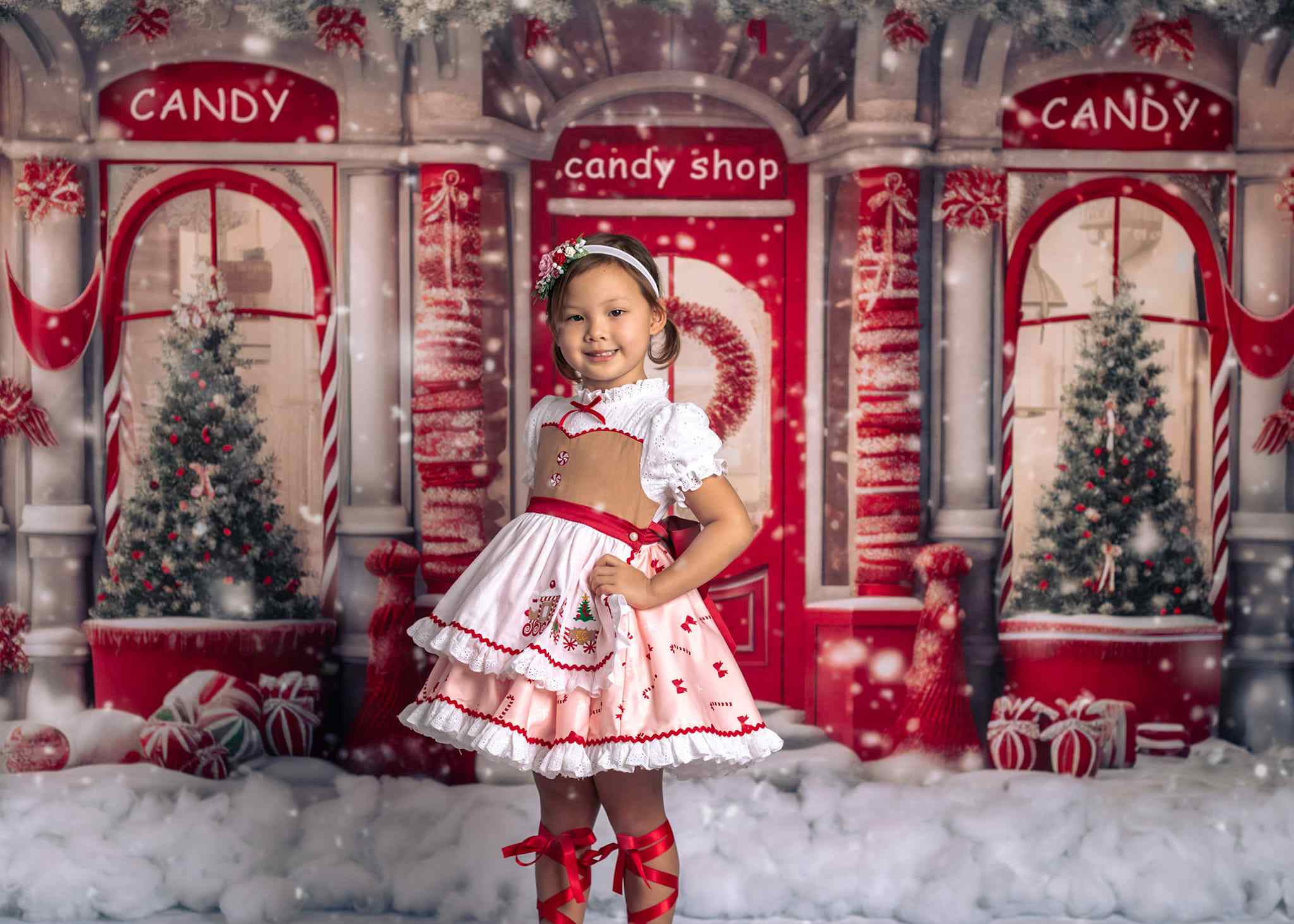 Kate Weihnachten Rot Süßigkeiten Shop Hintergrund von Chain Photography