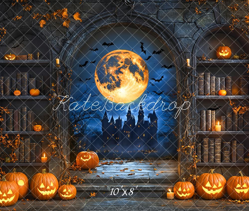 Kate Halloween Kürbisse Vollmond Bücherregal Fleece Hintergrund Entworfen von Emetselch - Kate Backdrop.de