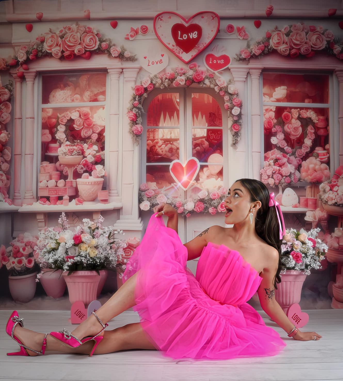 Kate Valentinstag Rosa Rose Haus Hintergrund von Chain Photography - Kate Backdrop.de