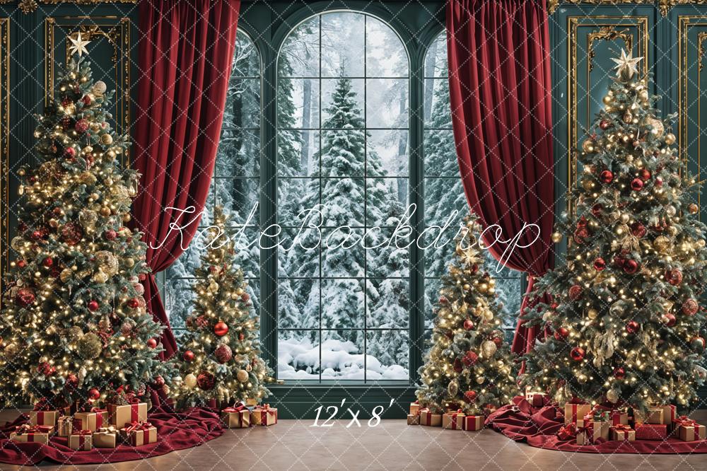 Kate Weihnachten Weihnachtsbaum Fenster Rot Hintergrund Entworfen von Ashley Paul