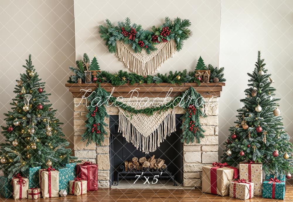Kate Weihnachten Kamin Tannenbäume Klassisch Hintergrund Entworfen von Emetselch - Kate Backdrop.de