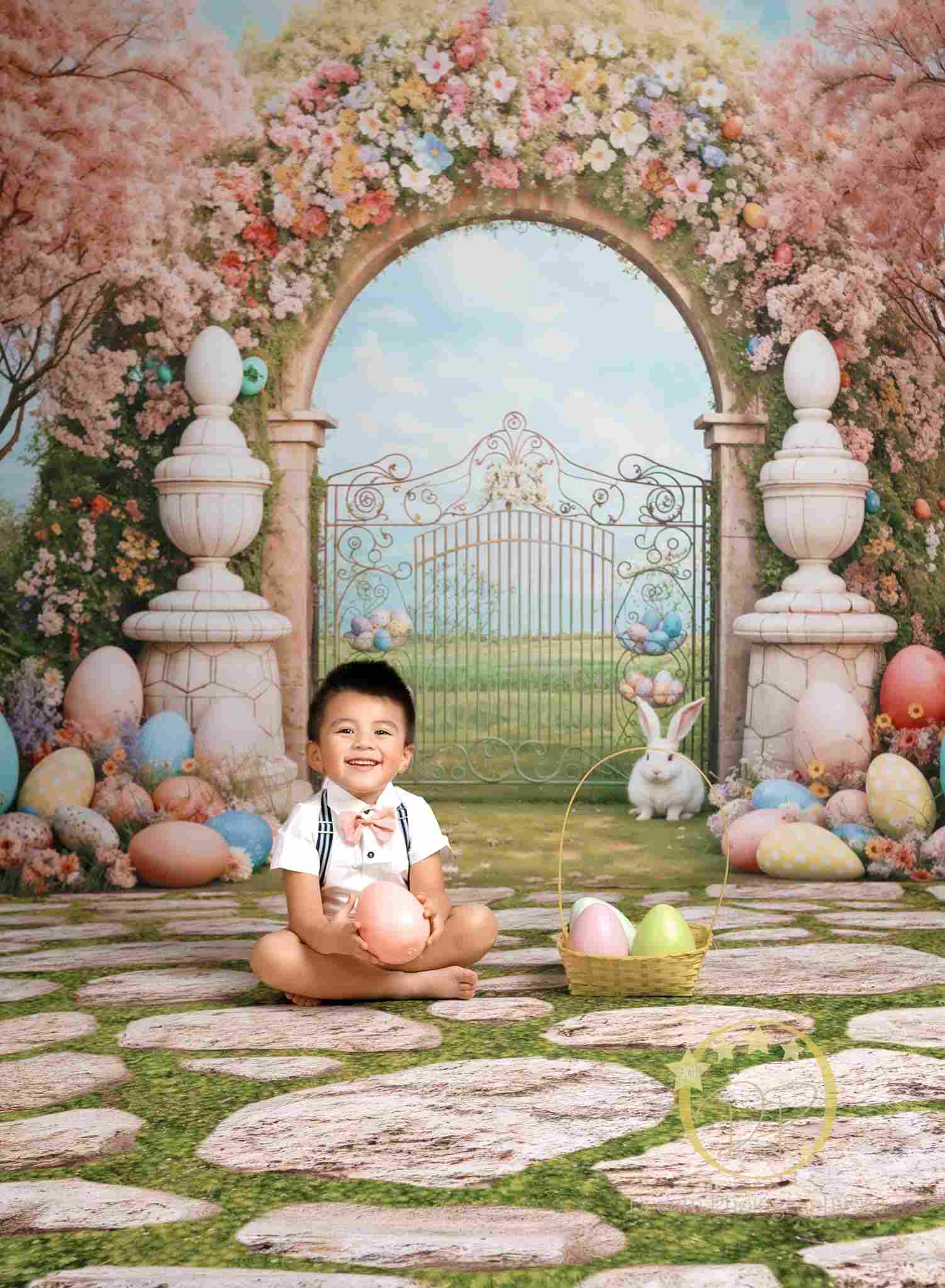 Kate Osterhase Bunte Blumen Bogen Hintergrund von Chain Photography - Kate Backdrop.de