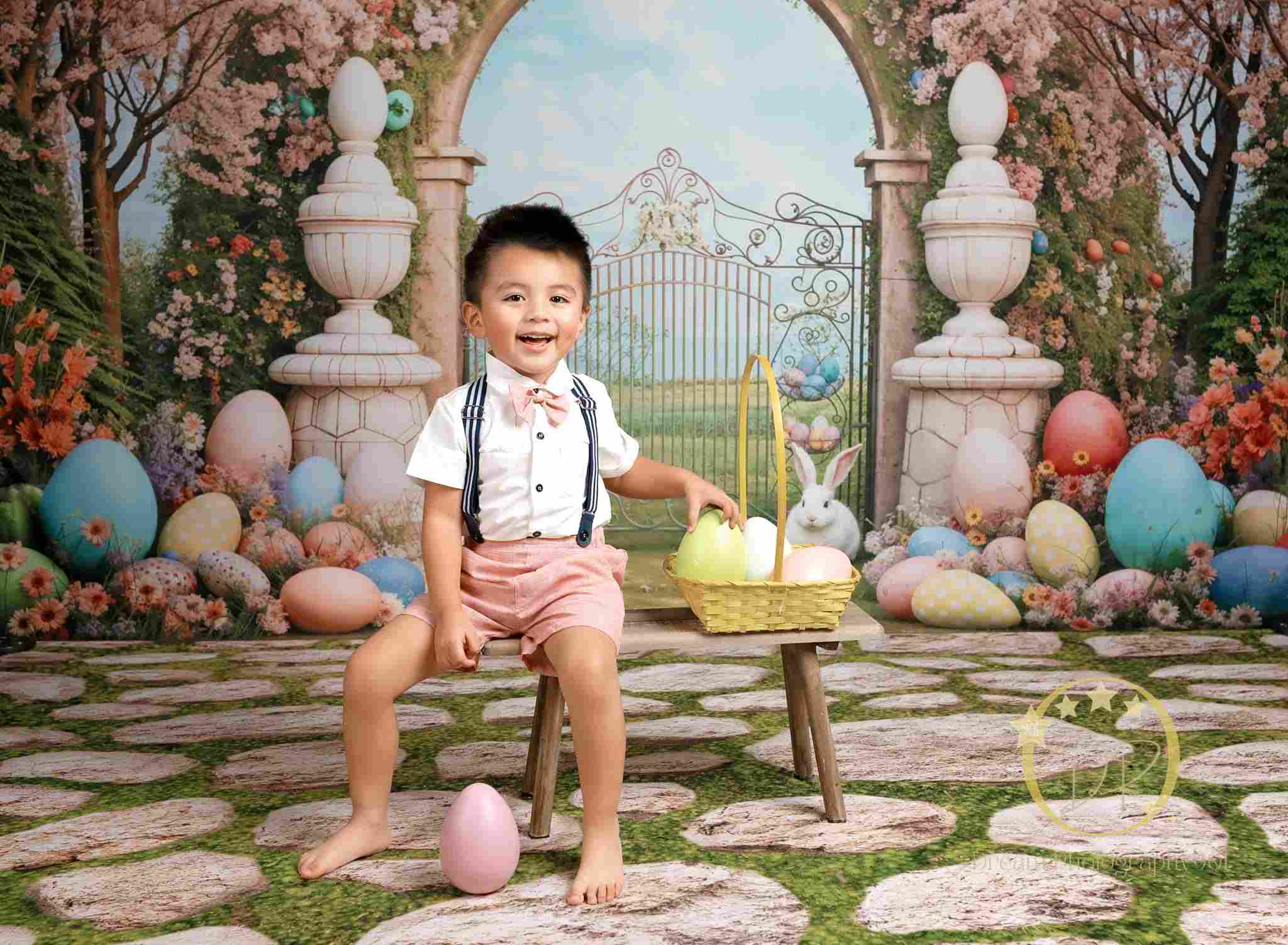 Kate Osterhase Bunte Blumen Bogen Hintergrund von Chain Photography - Kate Backdrop.de