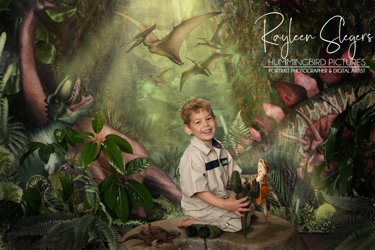 Kate Frühling Dschungel Abenteuer Dinosaurier Hintergrund von Mandy Ringe - Kate Backdrop.de