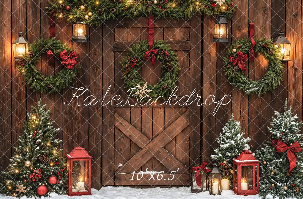 Kate Weihnachten Scheunentor Kränze Tannen Hintergrund Entworfen von Emetselch - Kate Backdrop.de